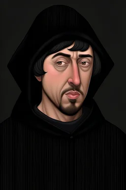 Create an imaginative portrayal of Luca Pacioli in a 21st-century setting, exuding a charismatic and modern vibe that seamlessly blends his historical significance with contemporary coolness
