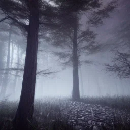 a scary forest with a ghost