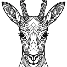 Antelope, front view, mandala, minimal lines, cartoon, white back ground color, real style, realistic, minimalistic, minimal black line art, line art, crisp line art, unique coloring sheet, outlined, outline, crisp, crisp line edges, illustration, thin lines, crisp clear lines, line art, clean line art, unique, 8k, amazing, masterpiece, no colors, no dark color, no black color, avoid thick black, minimalistic line edges, pure white back ground, image character full fit to page,