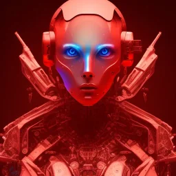 A beautiful portrait of a cyborg bird red color scheme, high key lighting, volumetric light high details psychedelic background