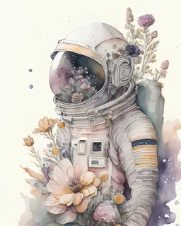 "floral astronaut" hand-drawn watercolor, muted tones, flowers everywhere,highly detailed, sharp focus, REALISTIC