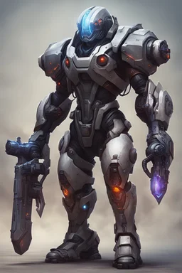 futuristic juggernaut with dual plasma battle axe and 4 plasma canon in the back