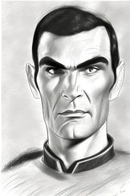 Simple black and white pencil sketch of a vulcan man