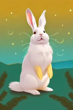 storybook illustration of a yellow bunny dressed in greek clothes gazing at the stars