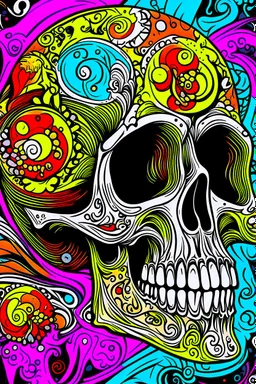 psychedelic concert poster styled human skull illustration