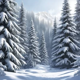 snow-covered spruce forest, Christmas trees, very realistic and detailed 8k, detailed drawing Beautiful scene, in high quality, ultra HD res, 8k