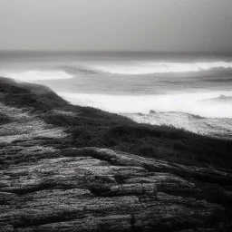 loneliness, emptiness, darkness, remoteness, cliff face on the coastline, storm waves