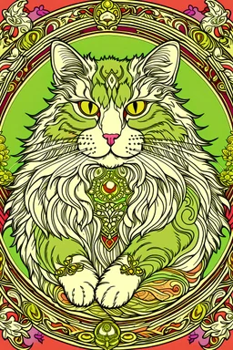 norwegian forest cat in the style of mucha