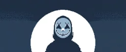8 bit pixelart of a shadow figure with a white smooth wide smiling mask