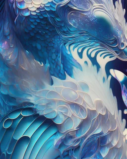 iridescent, scales, human hand, blues, textured, intricate, ornate, shadowed, pale muted colors, 3D, highly detailed, deco style, by Tim Burton, by Dale Chihuly, by Hsiao-Ron Cheng, by Cyril Rolando, by h. r. giger $plastic$ grid:true