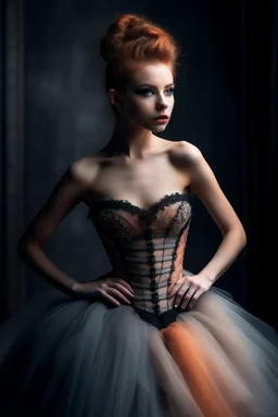 Model with corset, tulle skirt