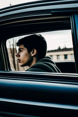 شخص يظر من نافذة السيارات بطريقة أنمي