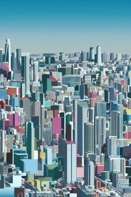 Los Angeles skyline, full body shot, full-color long shot Diagrammatic drawing Biomorphic shapes negative space Tishk Barzanji Michiel Schrijver Killian Eng