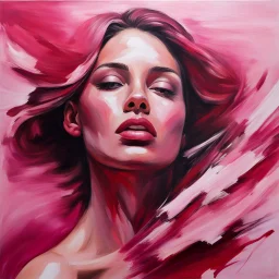 Hyper Realistic acrylic-abstract-painting-of-women's-day with pink-&-maroon-brush-strokes background