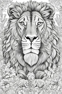 A family of lions depicted in a regal portrait, showcasing each member for coloring book