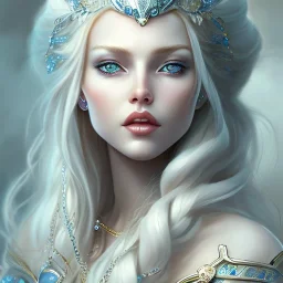 ice queen blue eyes long blond hair smiling face in elden ring realistic