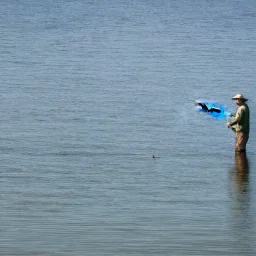 homme entrain de pêcher, vue éloigné et de coté