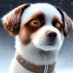 Portrait of cyborg dog child with brown hair and with cute face, north pole snowy vibe , perfect composition, hyperrealistic, super detailed, 8k, high quality, trending art, trending on artstation, sharp focus, studio photo, intricate details, highly detailed, by greg rutkowski