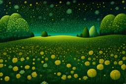 A green flower fields underneath the stars designed in Ica stones painted by Henri Rousseau