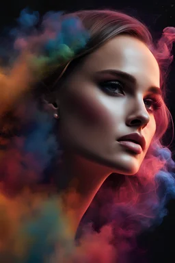 Natalie Portman Made Of Coloured Smoke, ϕ, Ultra Detailed Artistic, Midnight Aura, Dreamy, Glowing, Glamour, Glimmer, Shadows, Ultra High Definition, 8k, Ultra Sharp Focus, Intricate Artwork Masterpiece, Highly Detailed, Vibrant, Ultra High Quality Model