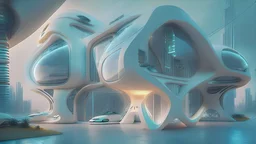 futuristic property design, urban 2050, light colours and technology advancement