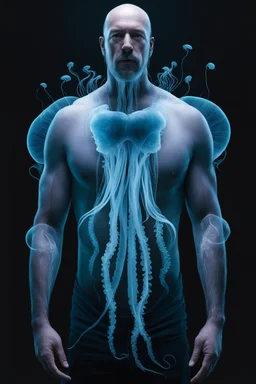 a man's torso and the other half jellyfish