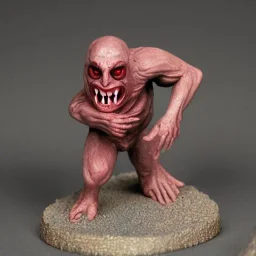 Flesh golem with white skin and vampire fangs