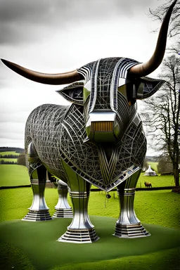 Giant highland cow made of metal