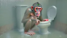 hybrid of human and chimp flushes toilet over and over