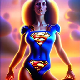 Epic full body picture portrait of busty atletic young beautiful Superwoman boris vallejo styles