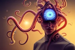 Spiritual Tentacles over human Head creating reality around