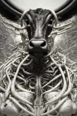 a very insane outrageous portrait of a cow in (H.R giger) style with lots of alien tenticles, being held at gun point in a (grungy toilet)::26, from new york subway, 8k, cyborg eye with laders