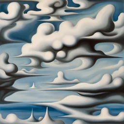 Landscape with nonsense forms, white, blue, Yves Tanguy, shadows, creepy, photorealism, clouds, sky
