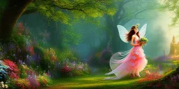 bright fairy, beautiful portrait, flowery landscape