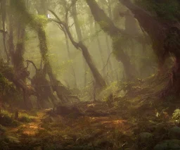 A forest, highly detailed oil painting, unreal 5 render, rhads, bruce pennington, tim hildebrandt, digital art, octane render, beautiful composition, trending on artstation, award-winning photograph, masterpiece