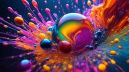 Colourful immiscible liquid globules in weightlessness, mixed, distorted, spectacular, strange globular shapes, scientific, wild, fantasy, futuristic, attractive, beautiful lighting, attractive composition, photorealistic, extremely detailed, chiaroscuro