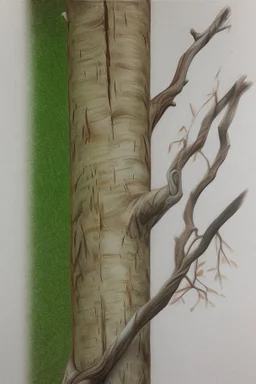 Realistic drawing with colored pencils of a tree on a white background