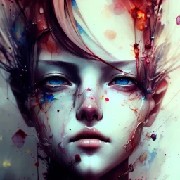 portrait, high lighting,cute, watercolor illustration by <agnes cecile> <Yoji Shinkawa>, darkred tones,