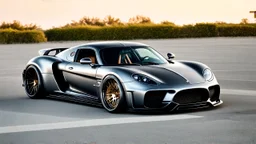 SUPER SPORTIVE CAR, KOENIGSEGG INFLUENCE, METALIC GREY PAINT, SHINNING, BODY KIT SPORT, BIG WHEELS, INTO A ACRILYC CAGE