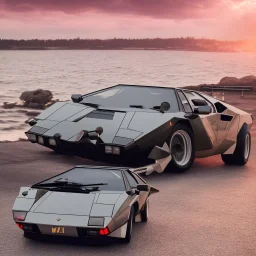 Lamborghini Countach photographed during sunset