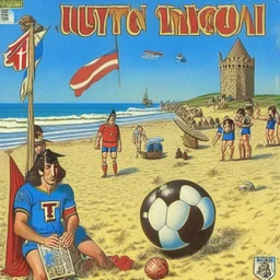 A 1980 medieval london comic cover of uruguayan football magazine. At the beach Monty Pyton.