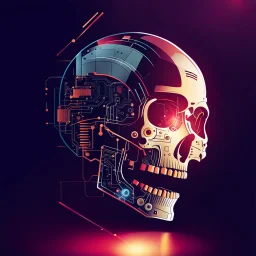 FLAT VECTOR LAYERED IMAGE OF CYBERNETIC SKULL PARTS IN A SCHEMATIC