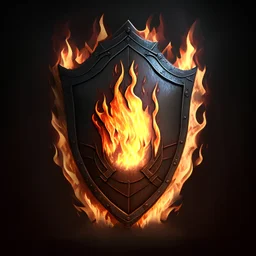 shield log with flames