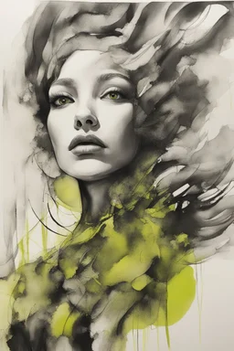 concepts are connections between percepts; black and white Ink wash with Chartreuse accents