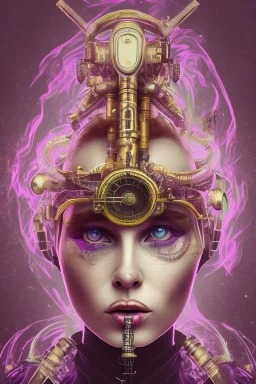 Abstract steampunk, purple tones,Danish singer MØ face,