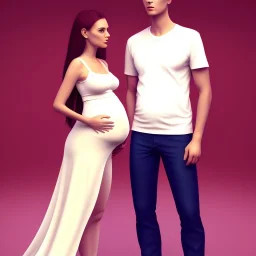 pregnant couple wearing clothes