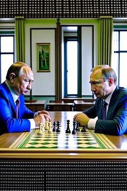 Vladimir Poutine playing chess with human pieces