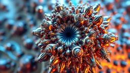 a mandelbulb 3d fractal made of metallic color 3d structures, pertty artistc background