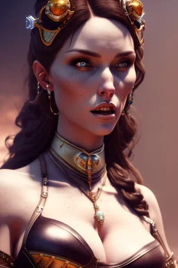 milf, warrior, brunette hair, leather corset, desert, 8k resolution, high-quality, fine-detail, intricate, fantasy art, detailed matte, volumetric lighting, illustration, 3D