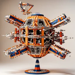 An orbiting space station constructed entirely out of Tinker Toys